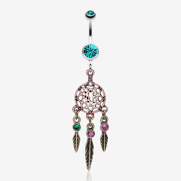 Majestic Elegance Dream Catcher Belly Ring-Teal